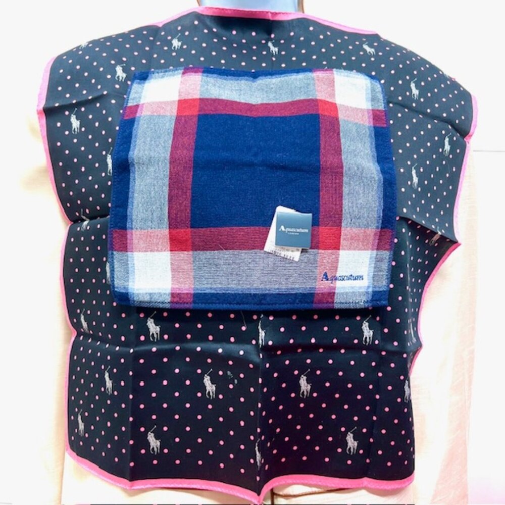 New HandTowel & MiniScarf Polo R. Laurent & Aquascutum London Black pink dot (91 - Picture 6 of 11